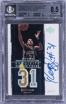 2003-04 UD "Exquisite Collection" Number Pieces Autographs #RM Reggie Miller Signed Patch Card (#14/31) – BGS NM-MT+ 8.5/BGS 10